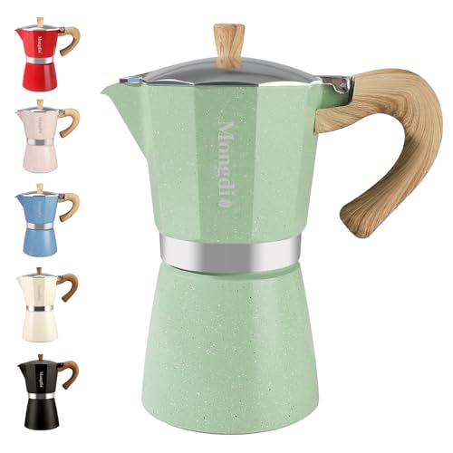 Mongdio Stovetop Espresso Maker Moka Pot, Cuban Coffee Maker Stove top coffee maker Moka Italian Espresso Greca Coffee Maker Brewer Percolator, 9 Espresso Cups, 15 oz - Green