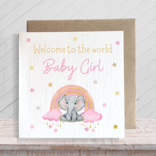 Second Ave Baby Girl Newborn Congratulations Rainbow Elephant Square Card2