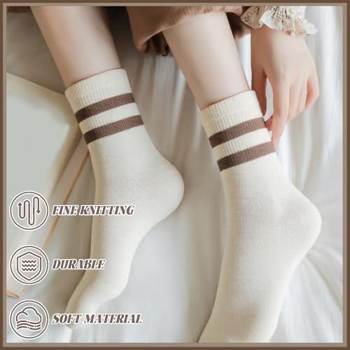 Image of 8 Pair Women's 2-Stripe Crew Socks Casual Athletic Socks for Women Girls