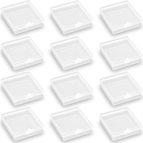 Image of 12 Pack Clear Rectangular Plastic Beads Storage Containers Box (2.13 x 2.09 x 0.67 Inch), Bead Organizers for Small items, Crafts, Beads, Coins, Jewelry and Business Cards