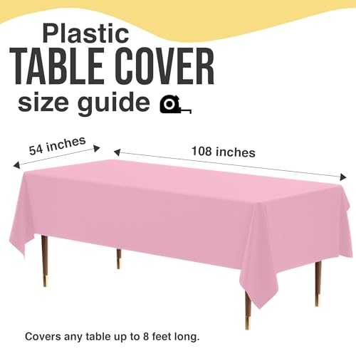 Image of Exquisite Pink Rectangle Tablecloth 54 inchx108 inch - 48 Pack | Plastic Tablecloth, Disposable Table Covers Rectangle for Parties, Weddings, Holidays & Party Supplies