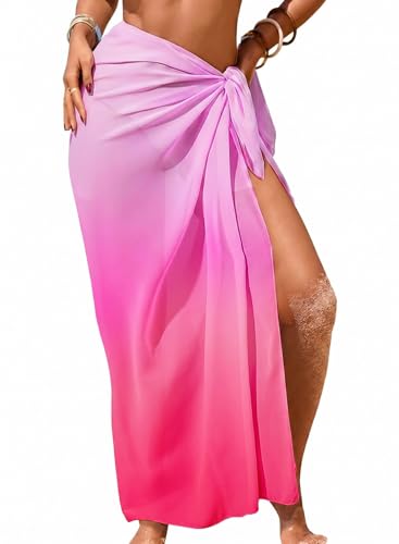Herseas Women's Swim Cover Up Sheer Sarong High Slit One Size Bathing Suits Coverups 2026 Summer Long Chiffon Wraps Sarong Tie Side Chic Purple Pink Ombre Swimwear Cruise Essentials