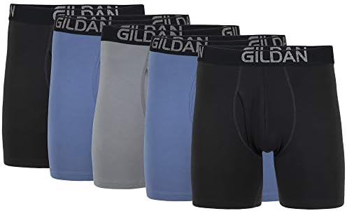 Gildan Men's Underwear Cotton Stretch Boxer Briefs, Multipack, Black Soot/Slate Blue/Grey Flannel (5-Pack), Medium