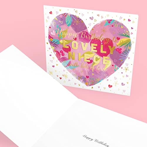 The Heritage Press Birthday Card for Niece with Pretty Foil Finish and Envelope - Greeting Card for Her - Lovely Niece - Love Heart - Eco-friendly - Made in UK - 160X160mm