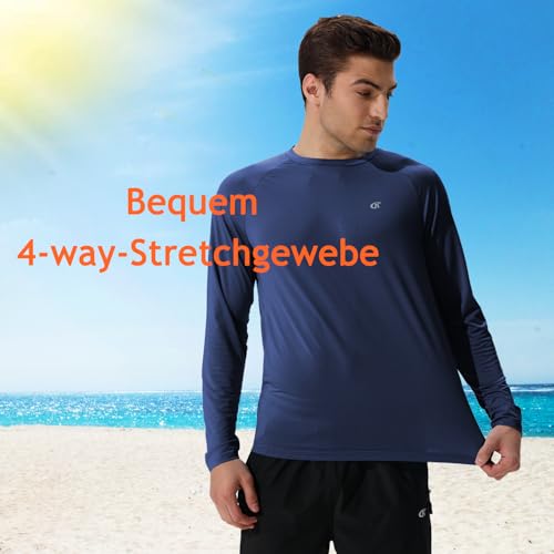 Huayuzh Herren UV-Schutz Rashguard UV Shirt UPF 50+ Langarmshirt Schwimm T-Shirt Schnelltrocknend Atmungsaktiv Surfen Marineblau L