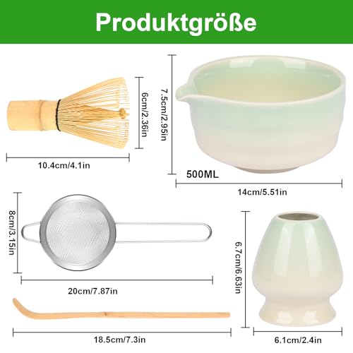 Vankarr 5 Stück Matcha Set Matcha Besen set Macha tea set Matcha Set Grün mit Besen, Sieb,Schale und Löffel für Zuhause & Büro Verlauf Grün