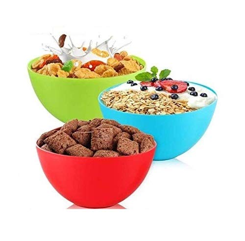 IMOX 500ml Plastic Bowls for Kichen, Cereal Bowls, Mixing Bowls, Salad Bowls, Microwave Safe, Dishwasher Safe, Set of 3, Assorted Colors