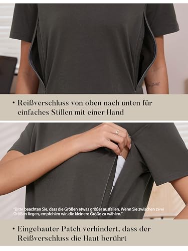 Love2Mi 3er/4er Set Stillshirt mit verstecktem Reißverschluss Stillöffnung kurzen Umstandstop Stillen T-Shirt für Schwangere