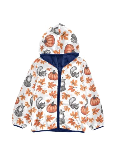 Maple Leaf Pumpkin and Squirrel Girls Fleece Jacket Girls Fall Jacket Boys Coats Zip Up Hoodie Children Outerwear 2-10T