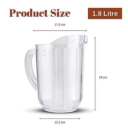 HOMESHOPA Plastic Pitcher, Clear Plastic Reusable Water Jug, 1.8 Litre Durable Multi-Use Cocktail Pitchers - Image 2