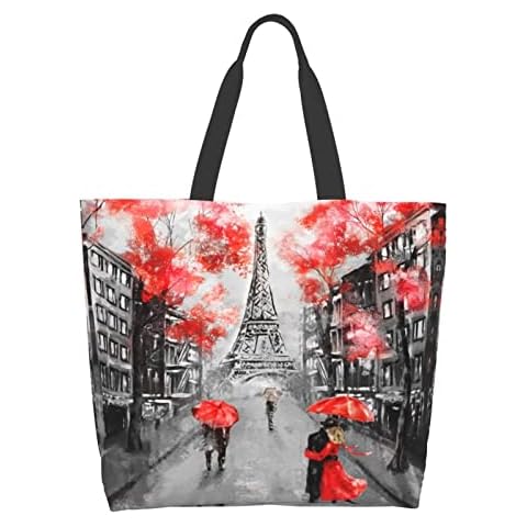 Eiffel Tower Grocery Bag French Tote Shopping Bag Reusable Beach Bags Shoulder Bag Handbag Waterproof for Travel Shopping, Eiffel Tower Grocery Bag, L Cover