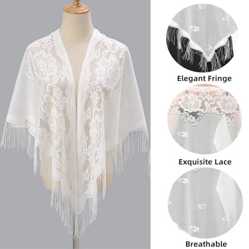LuckyMoon Womens Triangle Lace Shawls Wraps for Evening Dresses with Tassels Party Prom Scarf Mesh Wedding Shawls3