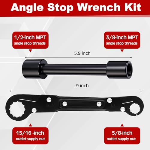 Image of 4 Pcs Angle Stop Wrench Kit Plumbing Tool, Olive Ring Removal Tool with Diameter of 1 /2 inch, 3 /4 inch, Compression Sleeve Puller for 1 /2 inch Compression Fitting, Install Angle Stop Nut(Ferrule,Black)