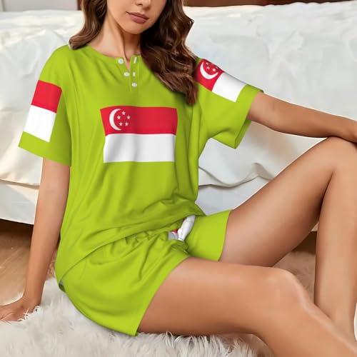 Pijama de manga corta de mujer ropa de dormir ligera informal con estampado 3