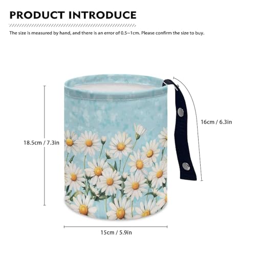 Image of Blue Daisy Car Trash Can Cute Trash Bag Vehicle Can Cars Accessories Hanging Portable Collapsible Waterproof Trash Bag for Cars