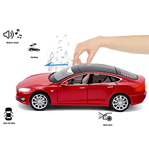 Image of DEOXY 1:32 Scale Tesla Model S Die-Cast Toy Car - Black Electric Car Model with Openable Doors, Hood & Trunk, Pull Back Action, Light & Sound Effects - Metal Body for Kids (Black)