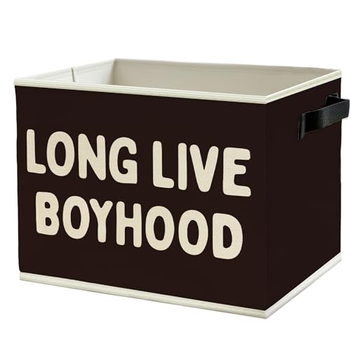 Image of Long Live Boyhood Boys Storage Bins Box with Handles, Pattern Collapsible Basket Organizer for Kids Teen Boy Nursery Room Bedroom Bathroom Playroom Books Clothes