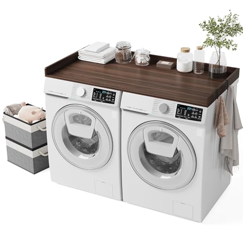 ZYKZYK Washer Dryer Countertop – 54 x 27.6 Non-Slip Laundry Topper for Front-Load Washers & Dryers | Metal Hooks & Edge Rails | Includes 2 Storage Baskets for Organization