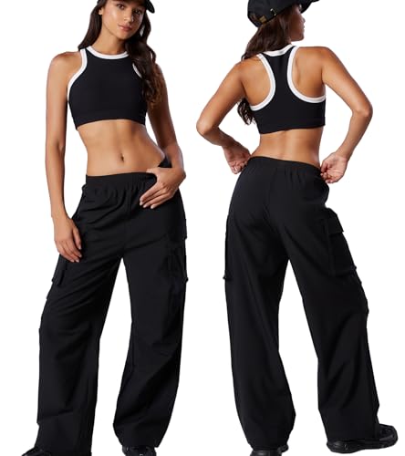 Move With You Womens Ribbed Sports Bra Tank With Padding Workout Fitness High Neck Racerback Yoga Bra thumb #5