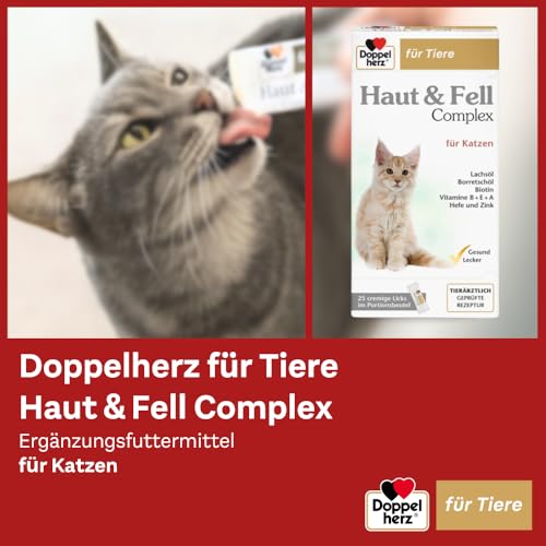 Doppelherz Haut und Fell Complex für Katzen - Mit wichtigen Omega-3 und Omega-6 Fettsäuren- 25 Licks