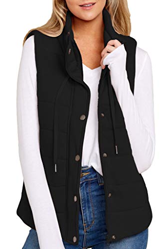 ReachMe Womens Quilted Vest with Hood Zip Up Padded Vest Sleeveless Puffer Jacket with Pockets(Black,M)