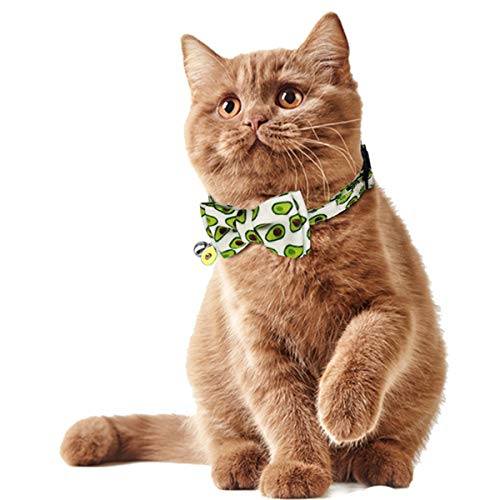 KUDES 2 Pack/Set Printed Cat Collar Breakaway with Bell Charms and Bowtie, Cute Kitten Bow Tie Collars for Kitty Puppies and Other Small Pets, Adjustable 7.8 to 10.5 Inch (Watermelon & Avocado)