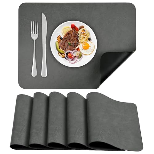 APLKER Platzsets 6er Set, rutschfest Abwaschbar Tischsets,Doppelseitigen Kunstleder Platzdeckchen, Hitzebeständig Platz-Matten für Küche Speisetisch, 40 x 30 cm