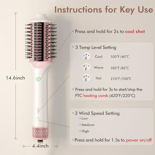 Image of 2-in-1 Blow Dryer Brush & Hair Straightener, Ionic & Ceramic Thermal Brush with Adjustable Heat & Cool Shot, 110000 RPM Motor High-Speed Motor for Frizz-Free, Smooth & Voluminous Hair, White with Comb