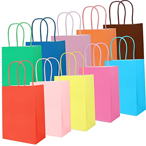 10 Pcs Colored Paper Party Bags Girls Party Bags with Handles Candy Gift Bags Sweets 15 x 8 x 21 CM for Kids Party Wedding Birthday Favor Celebrations 10 Colour