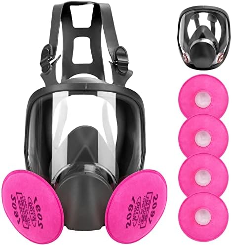 XIANZHO Full Face Respirator Mask with 4 Filters 2097 - Reusable Large Face Cover Gas Masks Anti-Fog Against Organic Vapor/Dust/Formaldehyde/Chemical Perfect for Spray, Sanding Work