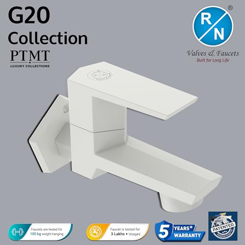 Image of RN PTMT Bib Cock for Bathroom | 15mm Foam Flow Water Tap with Flange | Luxury G20 Series Faucet | High-Grade Engineering Polymer Tap (White, Pack of 1)