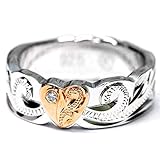 ハート&スクロール(波)彫り カットアウトデザイン クリアジルコニア装飾 ピンクゴールドペアカラー レディース ハワイアンジュエリー シルバー925 リング