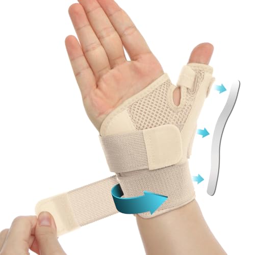 INFILAR Thumb Splint Brace for Men & Women, Thumb Spica Support for Tendonitis, CMC Joint Repetitive Injuries, Thumb Pain Relief, Thumb Brace for Right & Left Hand - Universal Size,Beige