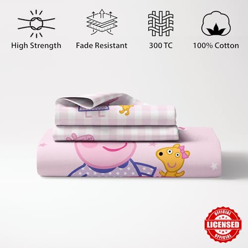 Image of Sassoon Peppa Pig Sleep Digital Printed 100% Cotton Bedsheet with 2 Pillow Covers in 300TC