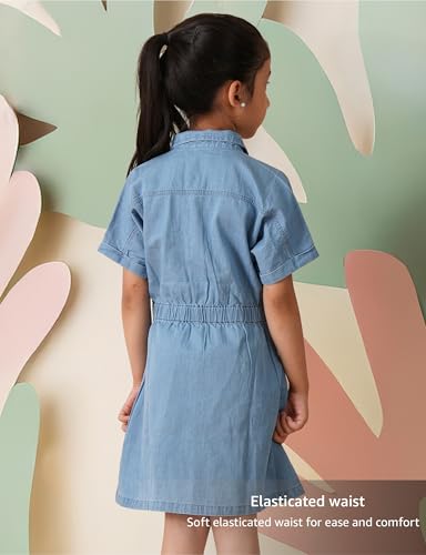 Image of Amazon Brand - Symbol Girl's Cotton Denim Shirt Knee-Length Casual Dress