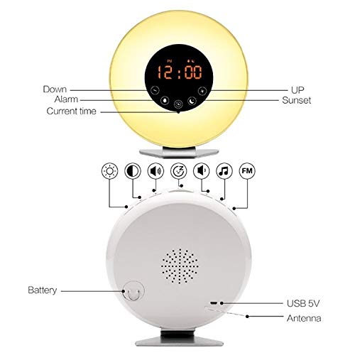 SHEEP Reloj de la mesilla de Alarma de Radio LED multifunción táctil Inteligente de Despertador Despertador Ligero con Radio FM El Tiempo preciso