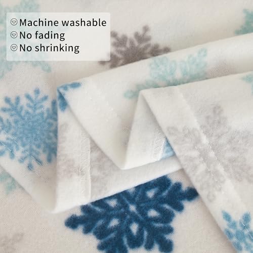 Image of Viviland Plush Christmas Holiday Micro Fleece Queen Bed Sheet Set, Soft Fuzzy Polar Fleece Velour Velvet Queen Snowflake Printed Sheets, Extra Warm Winter Fleece Bed Sheets