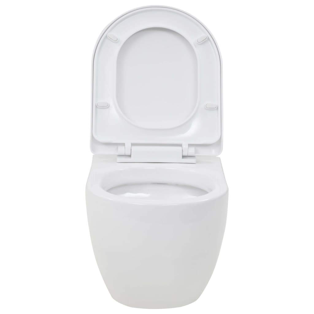Inodoro suspendido con cisterna de cerámica, descenso automático, sin bordes, ahorro de agua, con asiento de cierre suave, 36 x 50 x 41,5 cm, para baño y aseo de invitados, fácil de limpiar