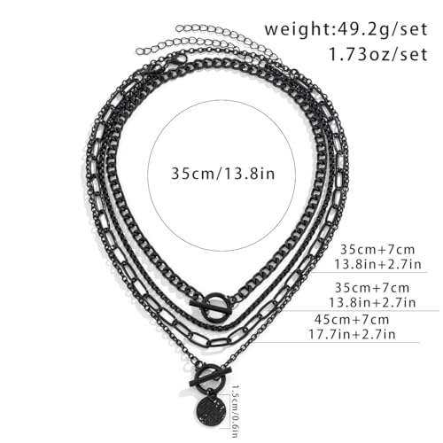 Gold Layered Stack Necklace Set for Women, Retro Thick Cuban Chain Coin Medallion Pendant Necklace,Paperclip Chain Heart Clasp Choker Jewelry Gift3