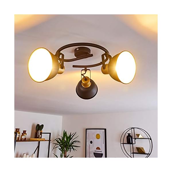 Ceiling Light Blackburn in Black & Golden Metal, semi-Flush Ceiling spotlights, 3 orientable Spots, 3 x E14 max. 25 Watt Light Bulb, Suitable LED Bulb - Image 7