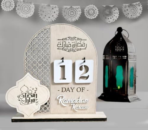 Image of SVM CRAFT Wooden Ramadan Calendar Ramadan Mubarak Decor Eid Decoration Sign Ramadan Kareem Islamic Table Decor Ramadan Gifts, Ramadan to Eid Countdown Calender