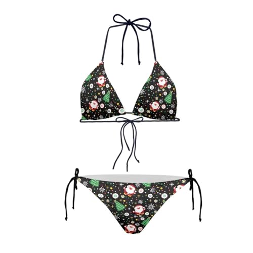 Howilath Bikini, 2-teiliges Set, dreieckig, gepolstert, niedrige Taille, sexy Bikini, Strandbekleidung, Hawaii-Ananas-Schädel, Schneeflocke Weihnachtsmann Weihnachtsbaum, XL