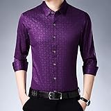 Wodechenshan Herren Hemden - Luxus Brief Langarm Herren Social Shirt Streetwear, Lässig Slim Regular Fit Kleidung Fashions Square Collar Shirts,Lila,L