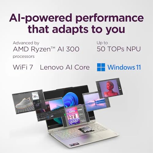 Image of Lenovo Yoga 7 2-in-1 Copilot+ AI PC Laptop, 14 inch 2K OLED Touch (100% DCI-P3), AMD Ryzen AI 5 340 (Up to 50 Tops), 16GB LPDDR5, 512GB SSD, for Creator Business Professional, Windows 11, EAT 16GB USB PEN