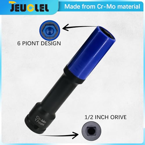 Image of 3PCS Lug Nut Socket Set, 1 /2 inch Drive Impact Extra-Long Impact Socke | 17mm, 19mm, 21mm, 6 Point, Non-Marring, Thin Wall, Deep Socket, Wheel Protector, Protective Socket, Color-Coded, Cr-Mo Steel