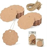 HAKACC 140 Stück Runde Geschenkanhänger, Ø6cm Kraftpapier Etiketten mit Wellenrand und Juteschnur für Weihnachtsgeschenke, Flaschen, Hochzeit, Geburtstag und DIY Basteln