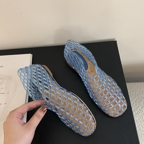 Image of Jelly Mesh Ballet Flats for Women Clear Hollow Jelly Shoes Sandals Round Toe Non-Slip Beach Ballerina Jellies Flats Shoes