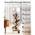6 Tier Tree Bookshelf with Light, Corner Tall Narrow Bookshelf, Small Bookcase with Storage Cabinet,Floor Standing Bookshelves Organizer for Bedroom/Living Room/Home Office, Rustic Brown - Image 5