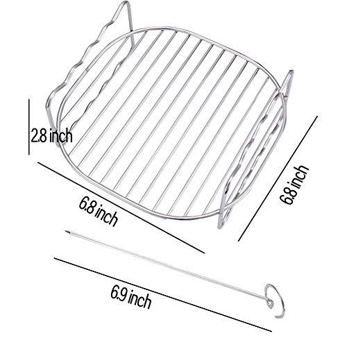 Hsiulmy Air Fryer Double Layer Rack, Multi-Purpose Air Fryer Accessories With 4 Skewers, 6.8 Inch Stainless Steel Airfryer Grill Pan Compatible With Go Wise/Phillips Airfryer (Fit 3.5-5.8Qt) #TOP4