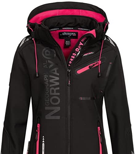 Geographical Norway Damska kurtka softshellowa, funkcyjna, outdoorowa, przeciwdeszczowa, sportowa, czarny/fluorescencyjny róż, M
